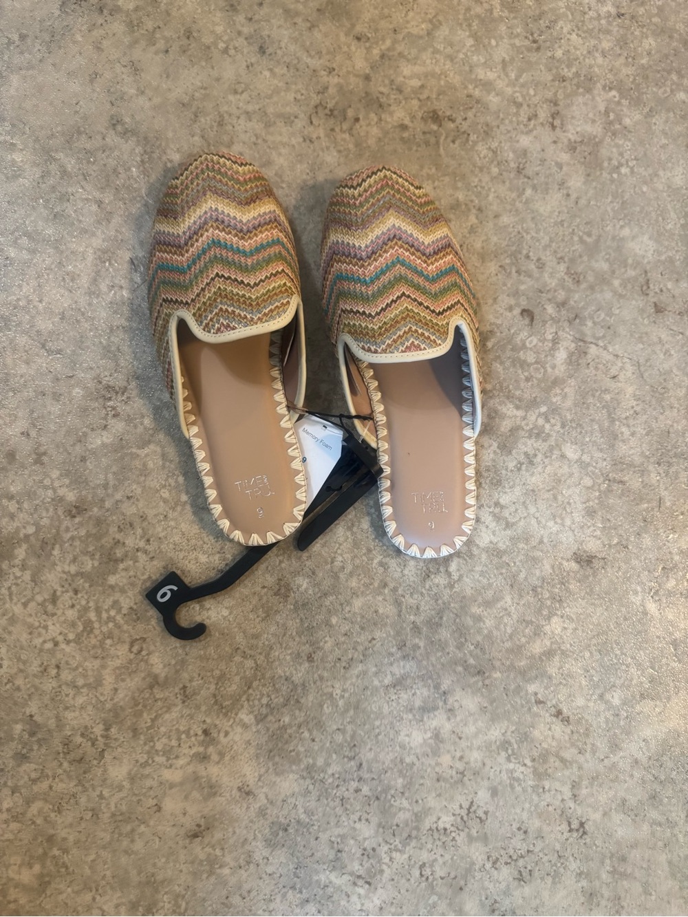 Time and Tru Multicolor Chevron Knit Slip-On Mules with Cream Trim